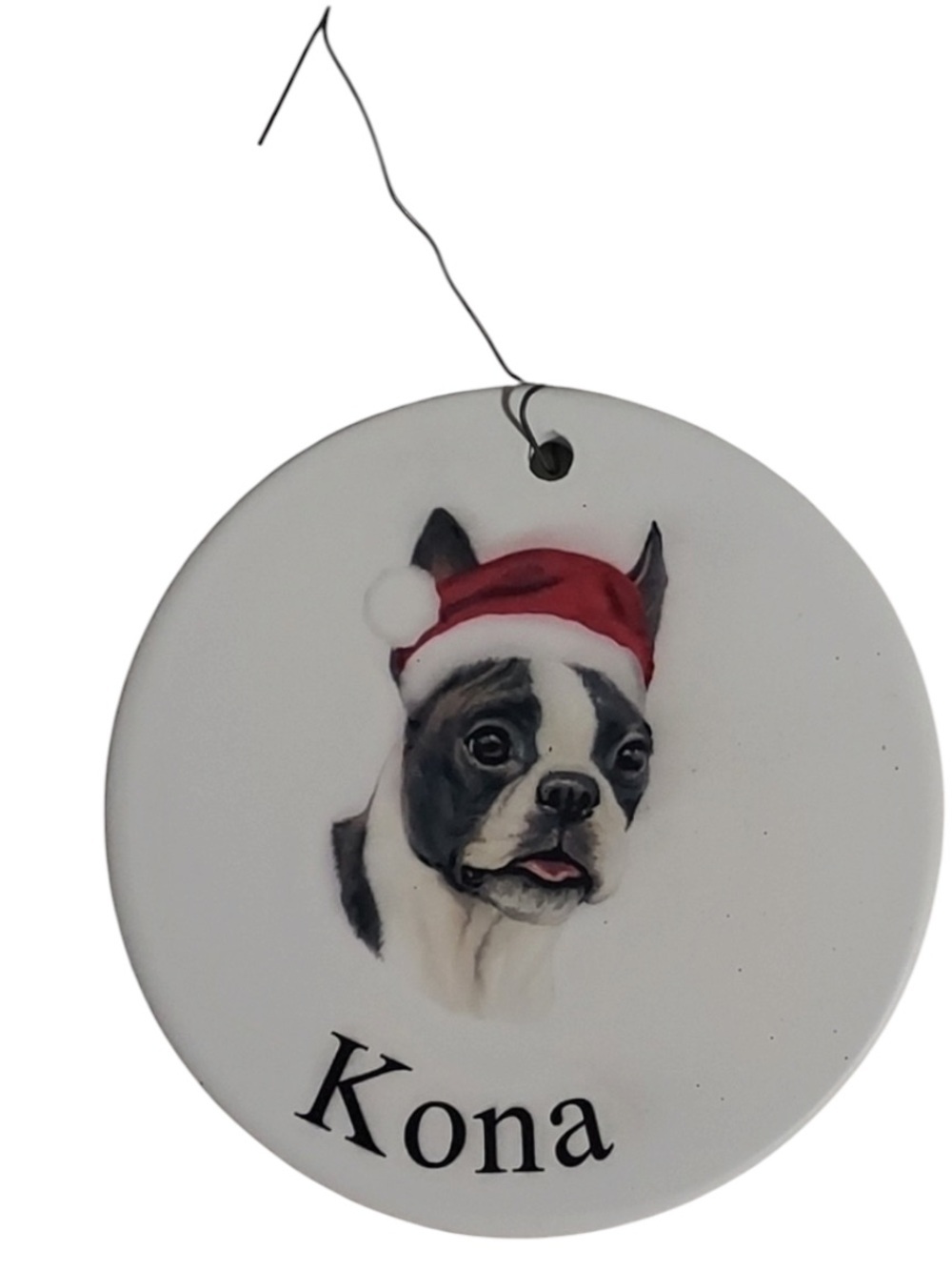 PERSONALISED name kona Dog Bauble, Christmas Ornament, Boston Terrier Gift